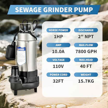 1HP Submersible Sewage Grinder Pump