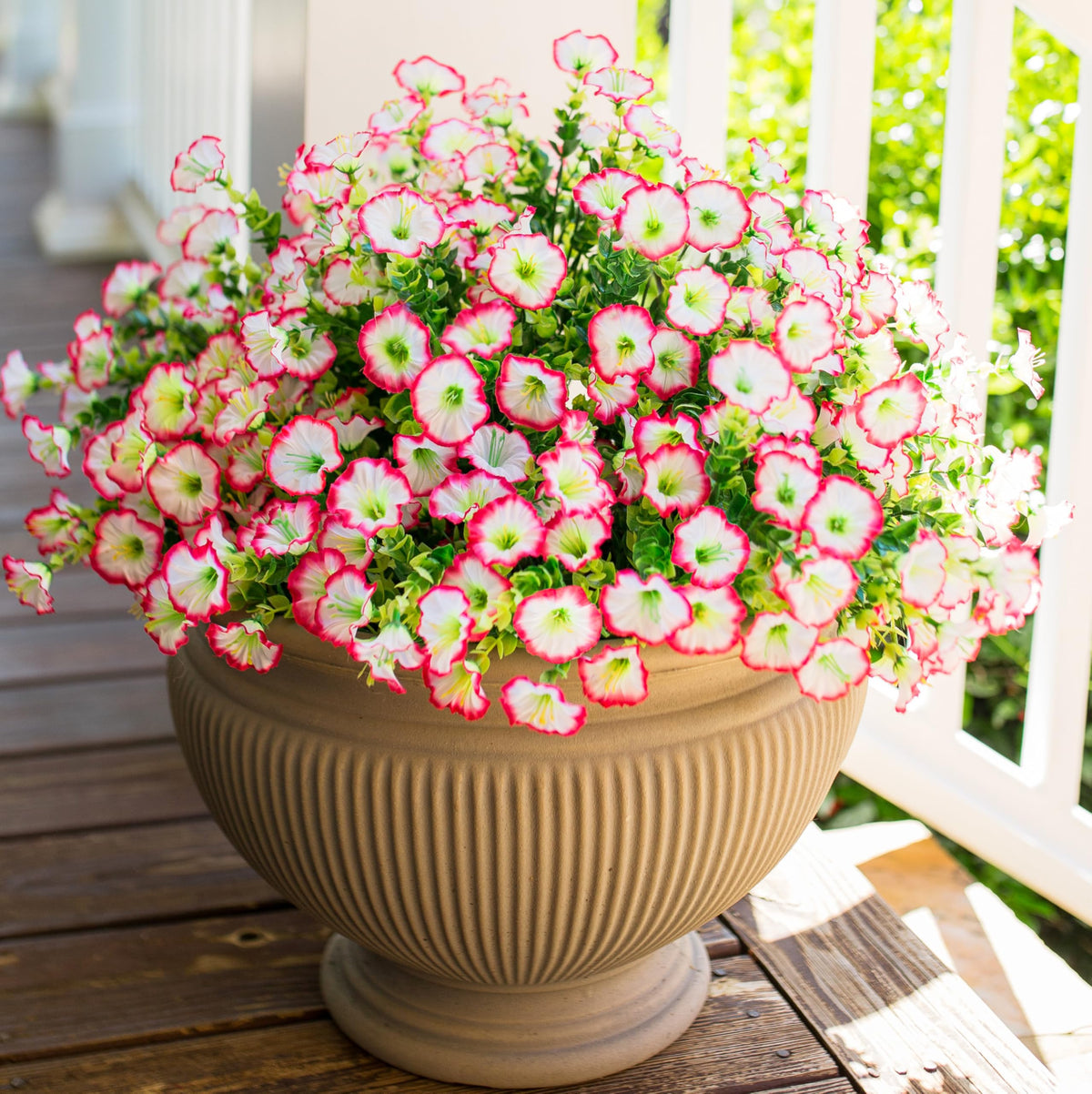 Artificial Faux Outdoor Flowers Plants for Spring Summer Decoration (12 Bundles Pink)
