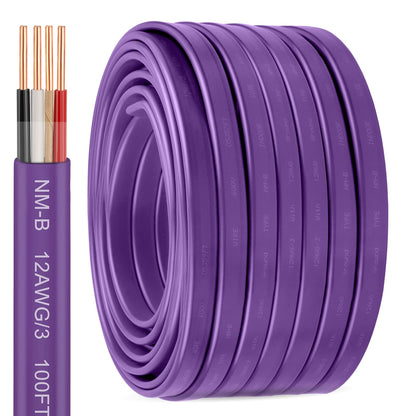 12/3 NM-B with Ground, Solid Indoor Electrical Wire, 100 FT, Purple (Purple / 12AWG/3 100FT)