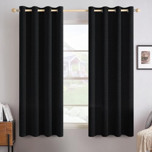 100% Blackout Linen Curtains for Bedroom 52x63 Inches Black (Black / 52"W x 63"L (Pack of 2))