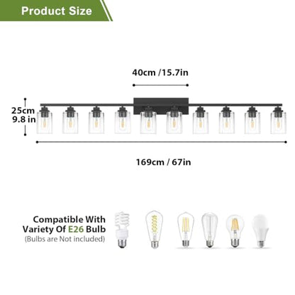 Matte Black Bathroom Light Fixtures (Black-Clear Shade / 10-Light)