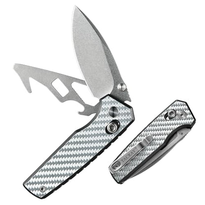 5-in-1 Multitool Pocket Knife, 2.4" Premium CVG-10 Steel Blade Folding Knife with Seatbelt Cutter, Bottle Opener, Wrench & Screwdriver, Durable G10 Handle EDC Knife, Ideal Cool Gifts for Men