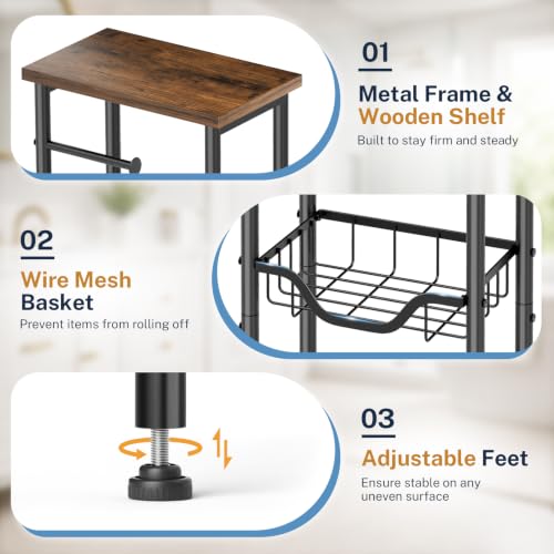 3 Tier Freestanding Toilet Paper Holder with Storage Shelf