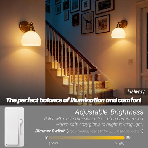 Brass Wall Sconce Vintage Milk White Glass Vanity Light Hardwired Gold Wall Mounted Lamp for Bathroom Mirror to Elevate Decor & Refresh Older Home’s Look E26