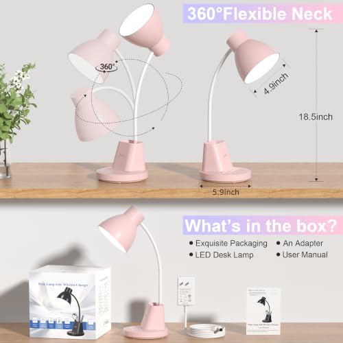 10W Wireless Charging LED Desk Lamp with Pen Holder (Pink)