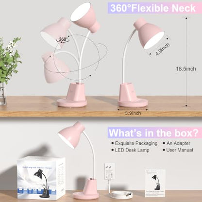 10W Wireless Charging LED Desk Lamp with Pen Holder (Pink)