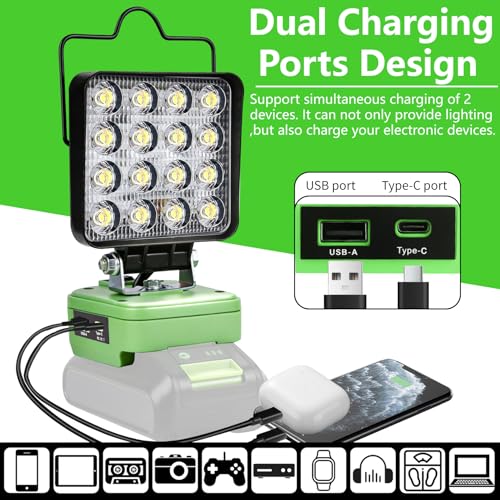 Cordless LED Work Light 48W 4200LM Flood Light with USB & Type