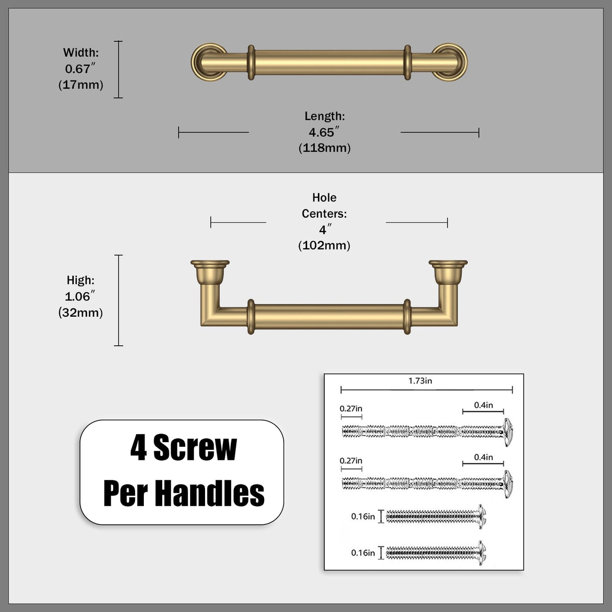 5 Pack Champagne Bronze Cabinet Pulls 4 Inch (4" Hole Center / Champagne Bronze)
