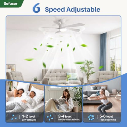 42 Inch Smart Ceiling Fans with Lights and Remote (White / 42inch Max)