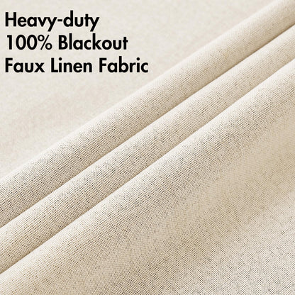 100% Blackout Linen Curtains for Bedroom 52x90 Inches Cream Beige (Cream Beige / 52"W x 90"L (Pack of 2))