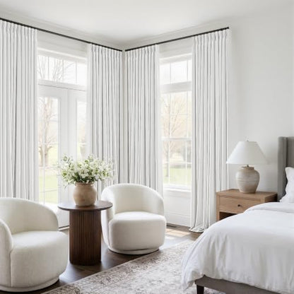 Snow White Blackout Linen Curtains 102 Inches Long for Bedroom Pinch Pleated Black Out Curtains Lined 2 Layers Memory Shape Noise Reducing Rustic Farmhouse Living Room Darkening Window Drapes 50x102 (Snow White / 50"W x 102"L (Pack of 2))