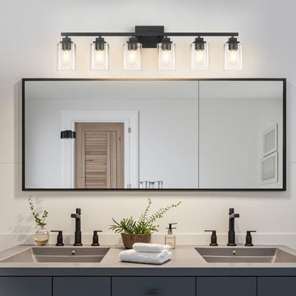 Matte Black Bathroom Light Fixtures (Black-Clear Shade / 6-Light)