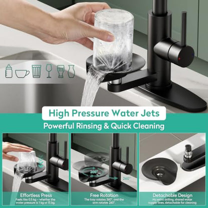 Waterfall Kitchen Faucets with Glass Rinser & Pull Down Sprayer