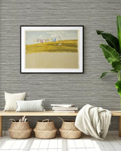 Grasscloth Peel and Stick Wallpaper Faux Linen 17.3in x 196.8in (Gray Green / 17.3inch × 196.8inch)