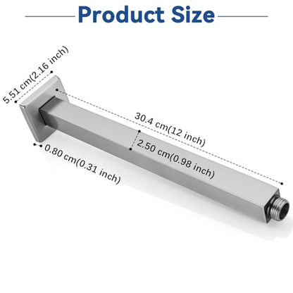 Square 12 Inch Ceiling Mounted Shower Arm With Flange