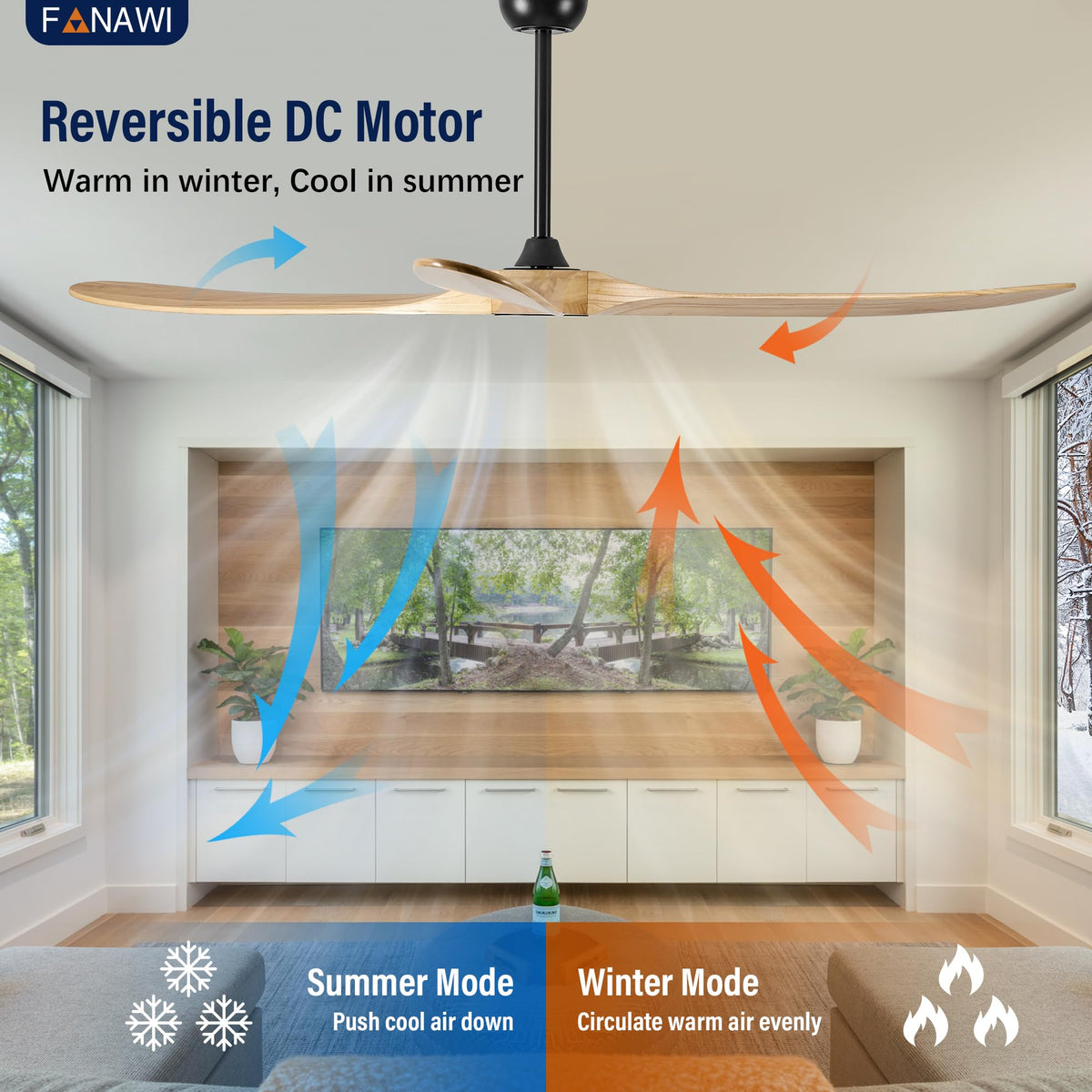 84 Inch Solid Wood 3 Blade No Light Ceiling Fan (Black / 84'')
