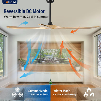 84 Inch Solid Wood 3 Blade No Light Ceiling Fan (Black / 84'')