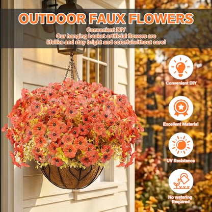13 Bundles Artificial Fall Flowers Fake Mums for Outdoor (Sunset Orange / Artificial Flowers(13 Pcs))