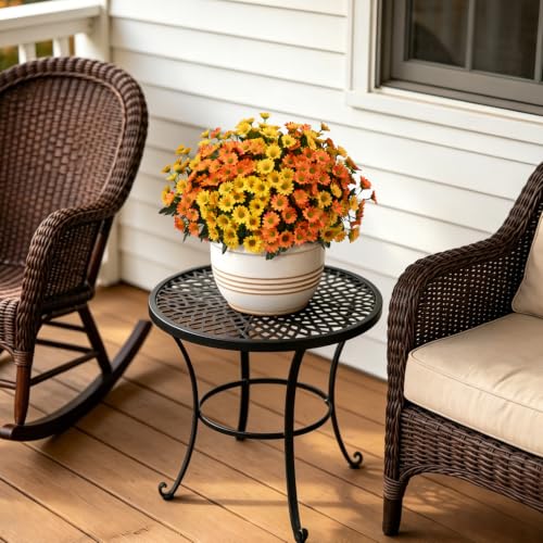 12 Bundles Fake Dasiy Artificial Mums Flowers for Outdoors Decoration (Yellow and Orange)