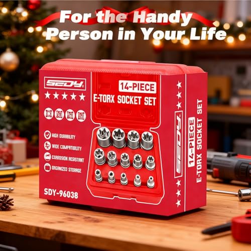 14-Piece E-TORX Socket Set - Premium Female Torx Socket Set, Ultimate Torque Star Sockets, External Torx Sockets, E4 E5 E6 E7 E8 E10 E11 E12 E14 E16 E18 E20 E22 E24 (14-Piece E-Torx - (E4-E24))