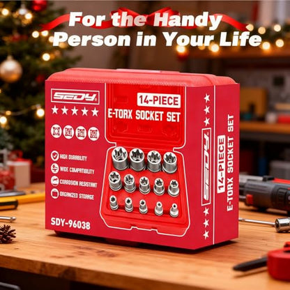 14-Piece E-TORX Socket Set - Premium Female Torx Socket Set, Ultimate Torque Star Sockets, External Torx Sockets, E4 E5 E6 E7 E8 E10 E11 E12 E14 E16 E18 E20 E22 E24 (14-Piece E-Torx - (E4-E24))