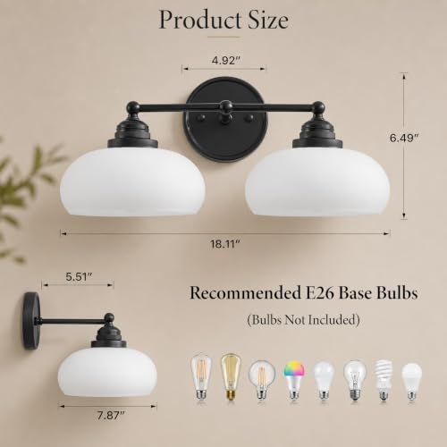 2 Light Milk White Glass Wall Sconce
