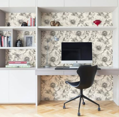 Gray Floral Peel and Stick Wallpaper