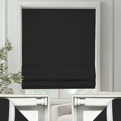 No Drill Roman Shades Cordless Blinds Blackout for Indoor Windows (Black / 30"W x 64"H)
