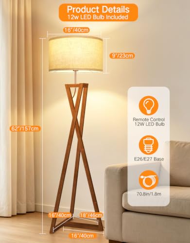 62" Wood Tripod Floor Lamp with Shelves