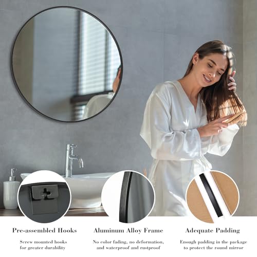 30 Inch Round Wall Mirror (Classical Black / 30.1"L x 30"W / Round)