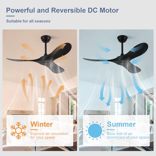 52 60'' Solid Wood Blades Ceiling Fan without Light