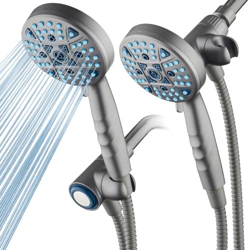 Seen-On-TV High Pressure 8-mode Handheld Shower Head - 2-mode Power Wash to Clean Tub, Tile & Pets, Stay-Clean Nozzles, Extra Long 6 ft. Stainless Steel Hose, Wall & Overhead Brackets