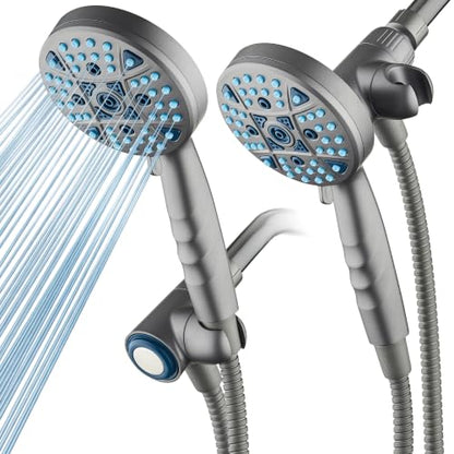 Seen-On-TV High Pressure 8-mode Handheld Shower Head - 2-mode Power Wash to Clean Tub, Tile & Pets, Stay-Clean Nozzles, Extra Long 6 ft. Stainless Steel Hose, Wall & Overhead Brackets