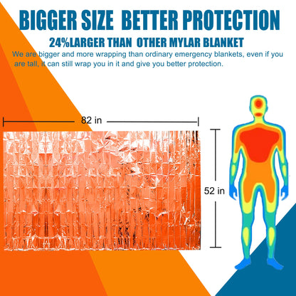 Emergency Blanket Mylar Thermal Blanket (Orange-4 Pack)