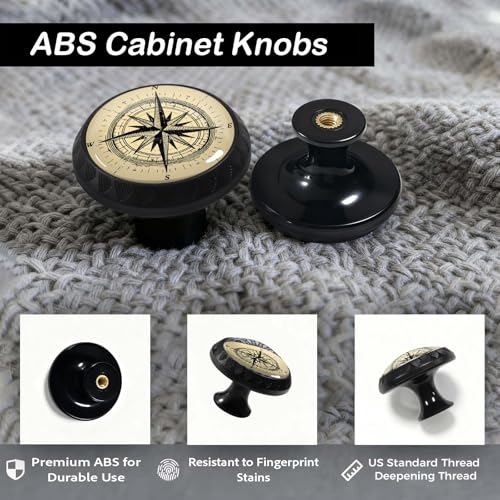 4 Pack Retro Nautical Compass Cabinet Knobs for Kitchen Bathroom (4PCS - 1.37"L x 1.1"W / Vintage Beige Distressed Nautical Compass Boho)