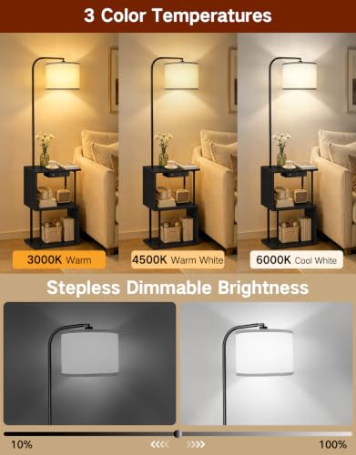 Dimmable Floor Lamp with Table & Charging Station