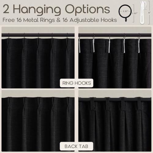 Short Black Light Filtering Pinch Pleated Cafe Curtains 24 Inches Long (Black / 40"W x 24"L (Pack of 2))