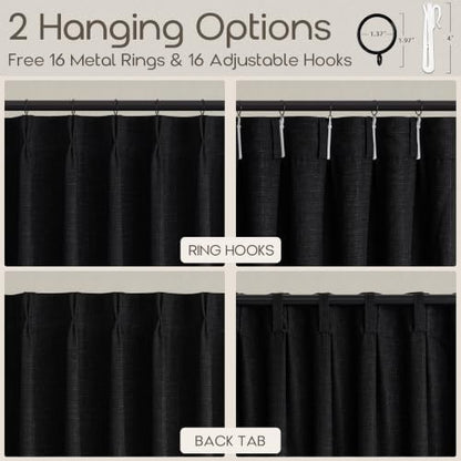 Short Black Light Filtering Pinch Pleated Cafe Curtains 24 Inches Long (Black / 40"W x 24"L (Pack of 2))