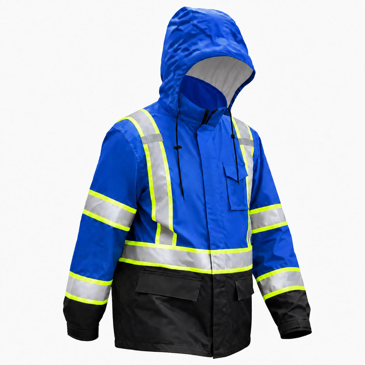 High Visibility Reflective Rain Jacket for Men (XX-Large-3X-Large / Blue)