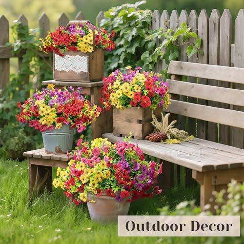 12 Bundles Artificial Flowers for Outdoors Fake Flowers Plants Spring Summer Decoration UV Resistant for Outside Home Porch Patio Garden Decor