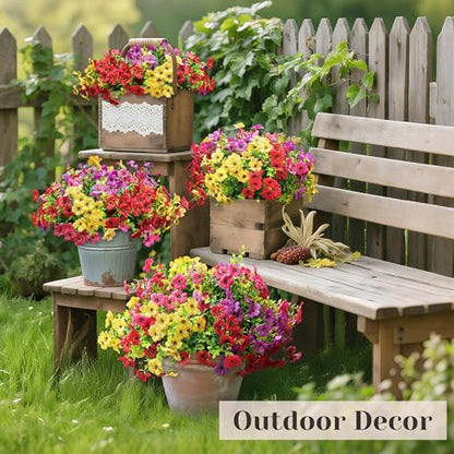 12 Bundles Artificial Flowers for Outdoors Fake Flowers Plants Spring Summer Decoration UV Resistant for Outside Home Porch Patio Garden Decor