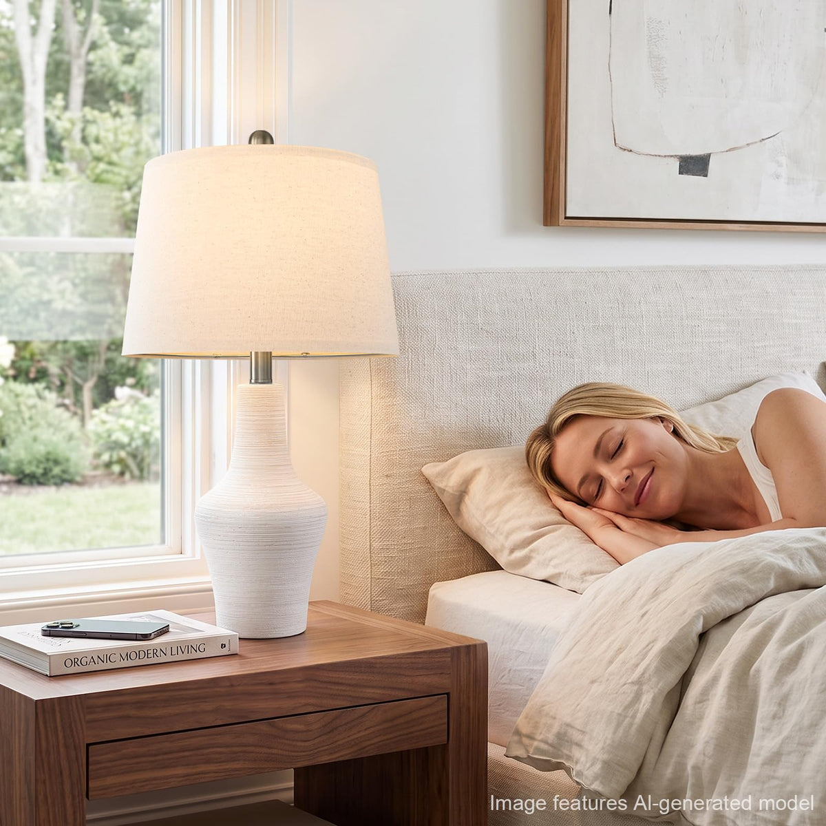 23" Farmhouse Ceramic Table Lamp Modern Bedside Lamps Off (23.25" Single - Off-White)
