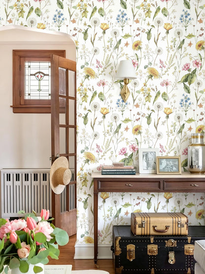Floral Peel and Stick Wallpaper Wildflower Leaf 16.9" x 196.8" (Colorful / 16.9" x 196.8")