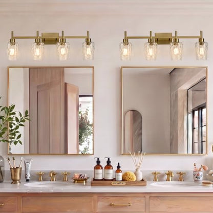 4 Light Bathroom Vanity Light Modern with Hammered Glass Shade (Gold / 4 Lights)