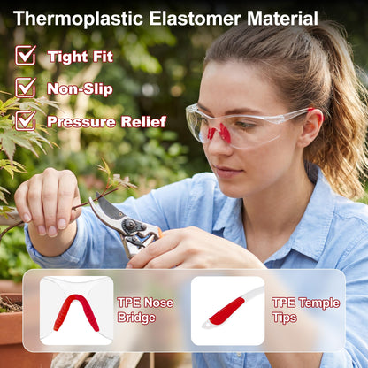 80 Pack Clear Safety Glasses Bulk (Red Nose Bridge)