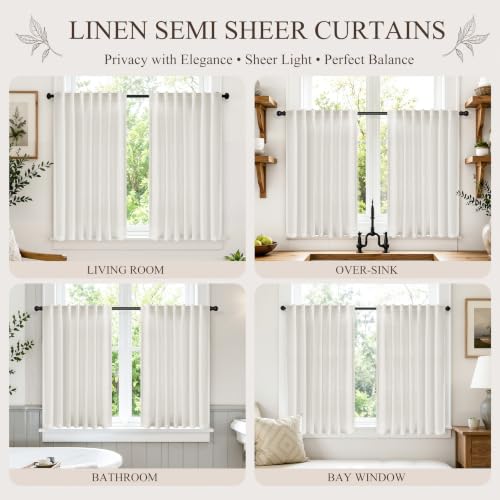 Natural Linen Cafe Curtains 45 Inches Long for Kitchen 2 Panels (Natural / 52"W x 45"L (Pack of 2))