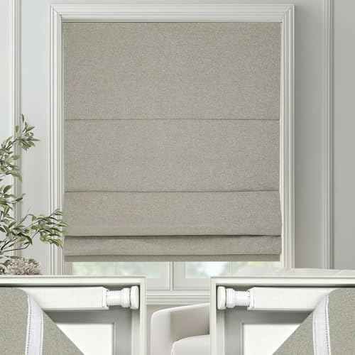 No Drill Roman Shades Cordless Blinds Blackout for Indoor Windows (Beige / 34.5"W x 64"H)