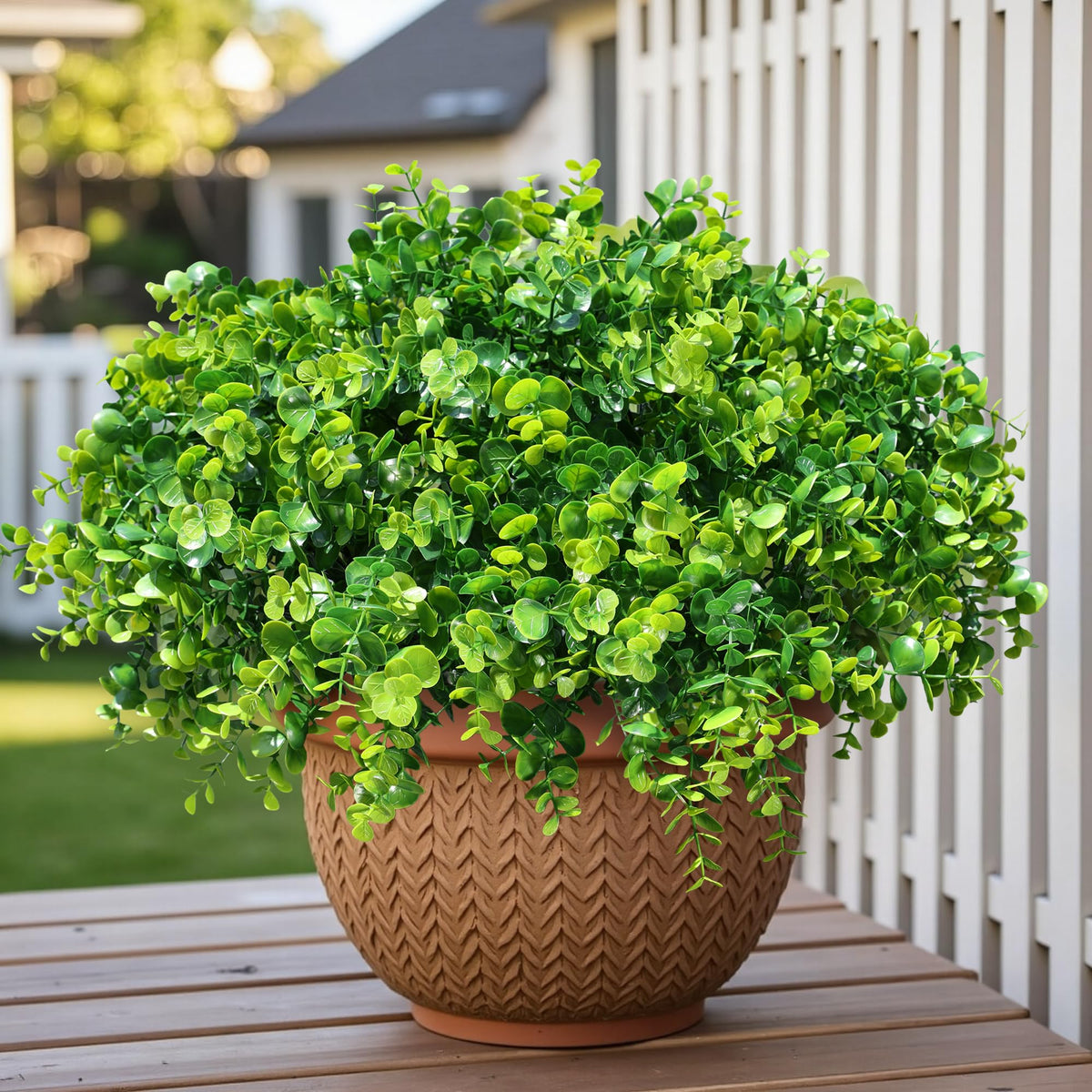 Artificial Plants for Outdoors Outside Spring Summer Decoration (12 Bundles Green Eucalyptus)