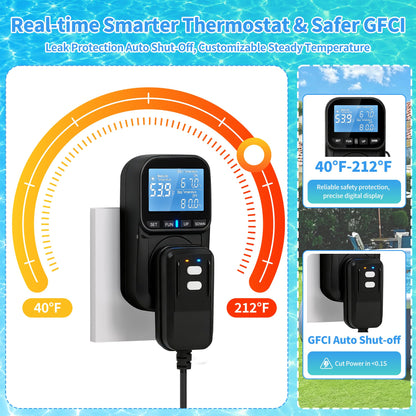 2000W 120V Portable Immersion Water Heater with GFCI&Thermostat (Black)