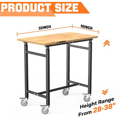 Adjustable Workbench with Rubberwood Top